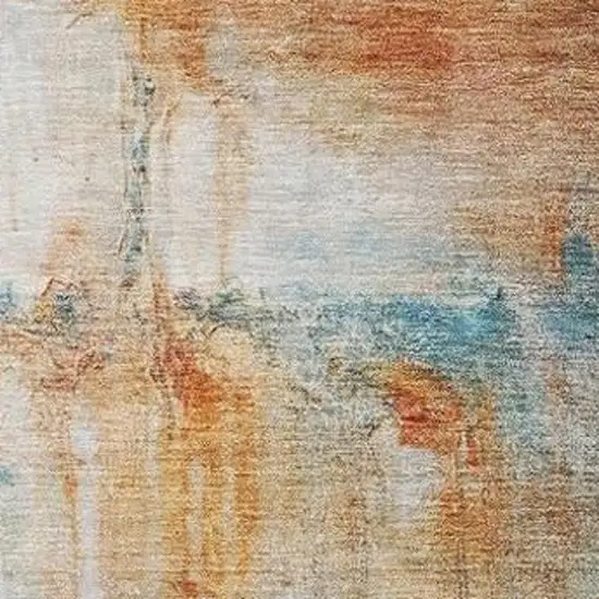 Rust Gray And Blue Abstract Washable Indoor Outdoor Area Rug Photo 3