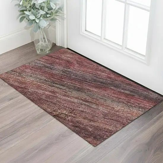 Rust Gray And Blush Striped Washable Area Rug With UV Protection Photo 2
