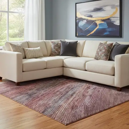 Rust Gray And Blush Striped Washable Area Rug With UV Protection Photo 2