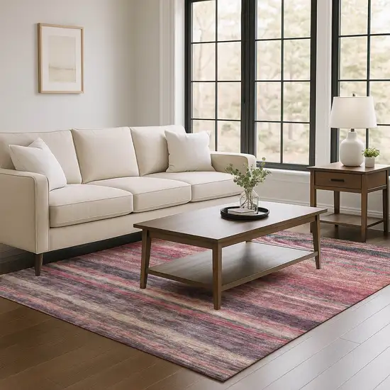 Rust Gray And Blush Striped Washable Area Rug With UV Protection Photo 2