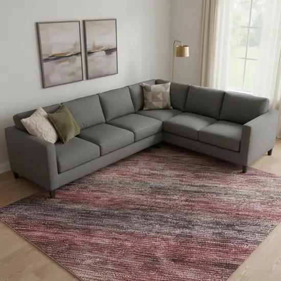 Rust Gray And Blush Striped Washable Area Rug With UV Protection Photo 2