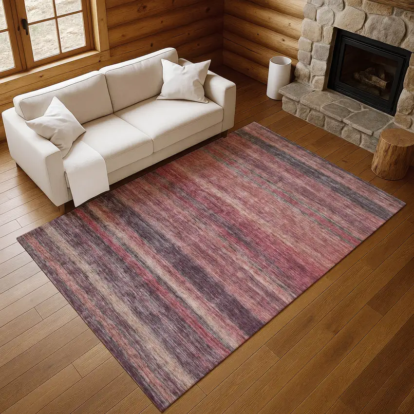 Rust Gray And Blush Striped Washable Area Rug With UV Protection Photo 3
