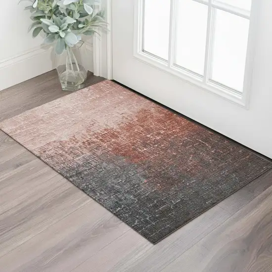 Rust Gray And Charcoal Ombre Washable Area Rug With UV Protection Photo 2