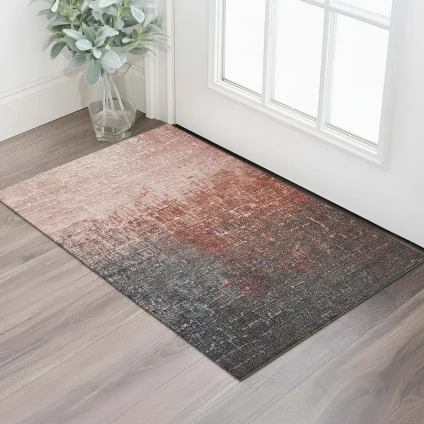 Rust Gray And Charcoal Ombre Washable Area Rug With UV Protection Photo 2