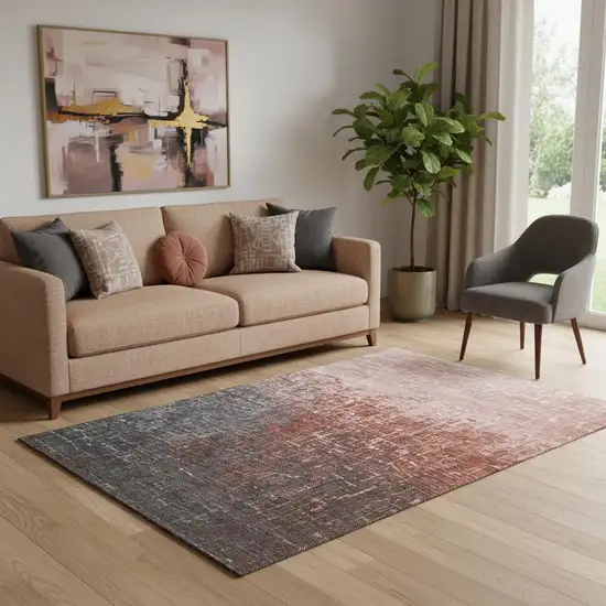 Rust Gray And Charcoal Ombre Washable Area Rug With UV Protection Photo 2