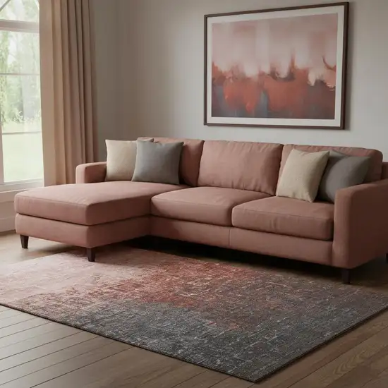 Rust Gray And Charcoal Ombre Washable Area Rug With UV Protection Photo 1