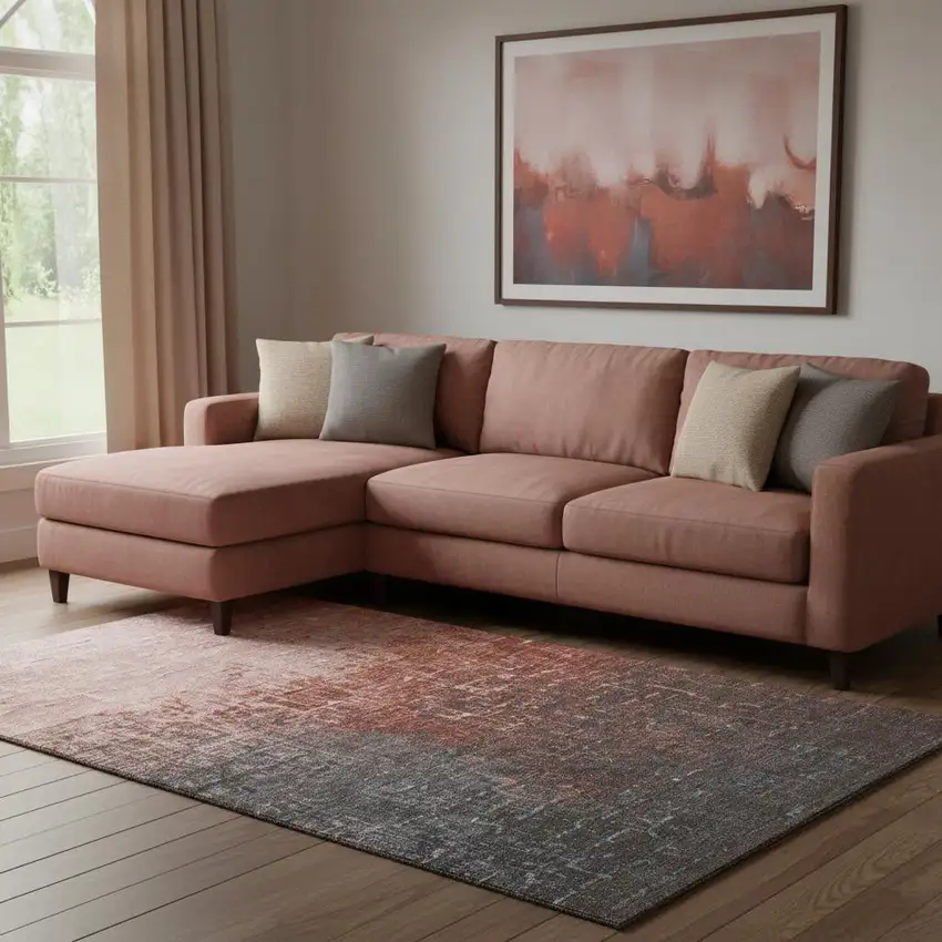 Rust Gray And Charcoal Ombre Washable Area Rug With UV Protection Photo 1