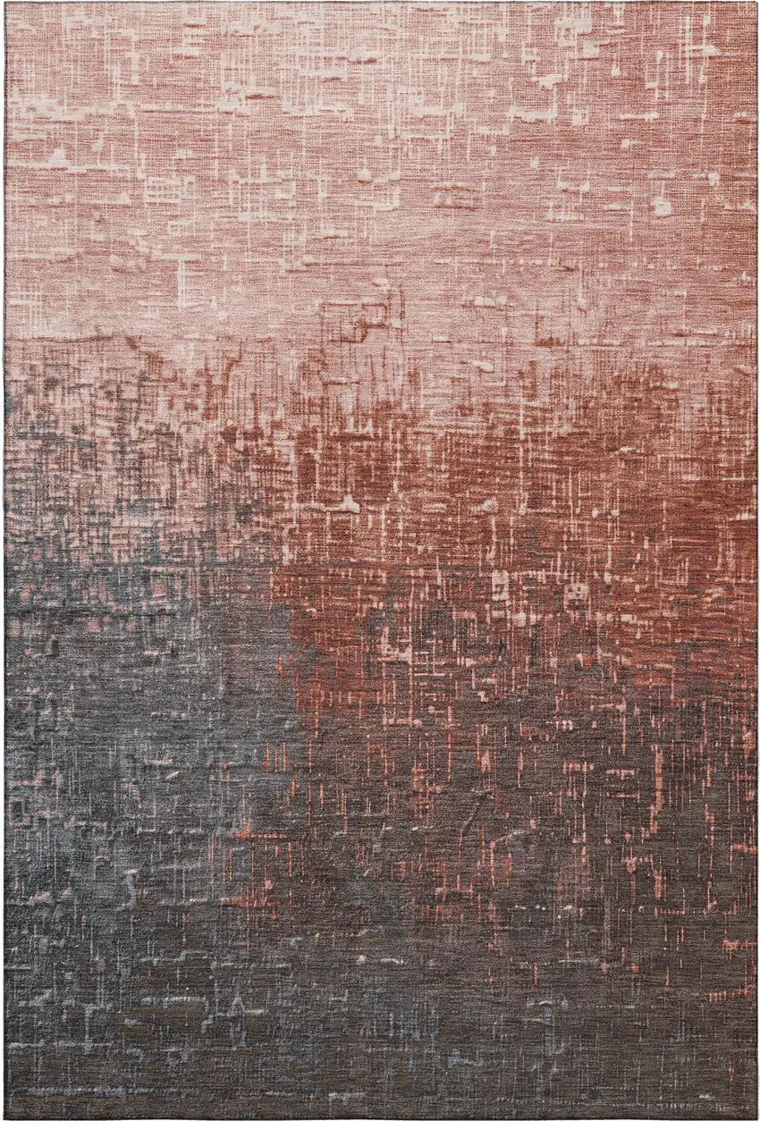 Rust Gray And Charcoal Ombre Washable Area Rug With UV Protection Photo 1