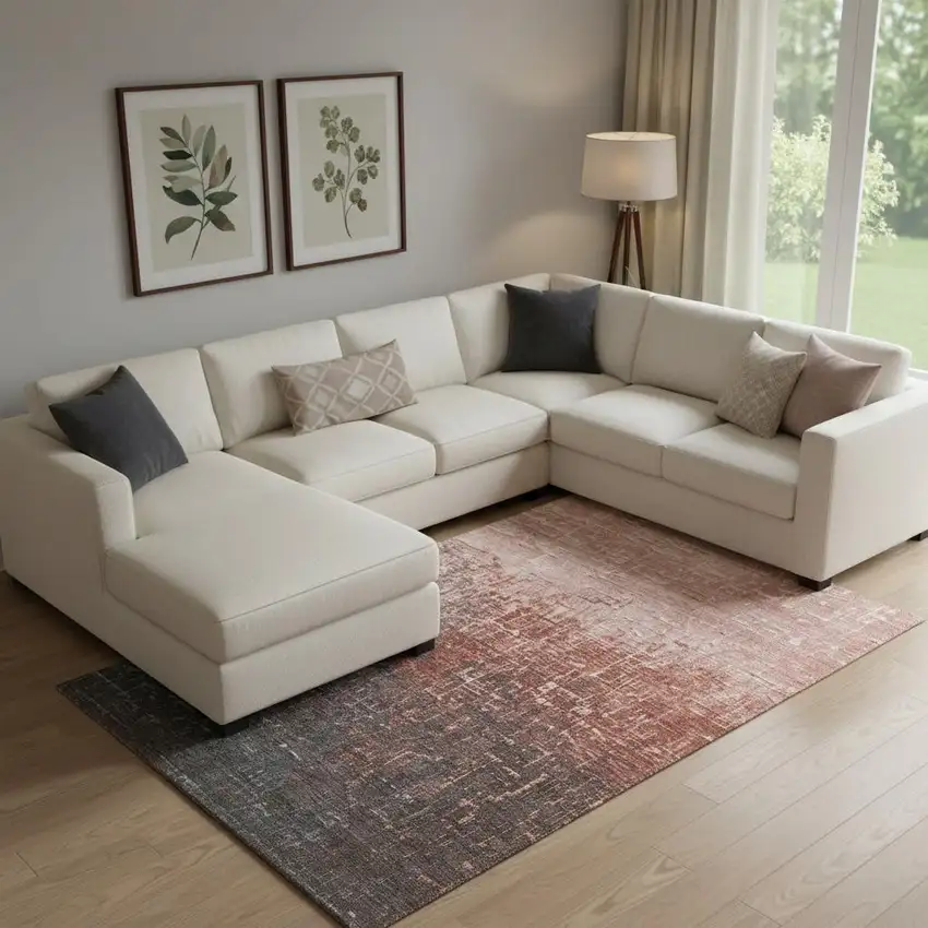 Rust Gray And Charcoal Ombre Washable Area Rug With UV Protection Photo 2