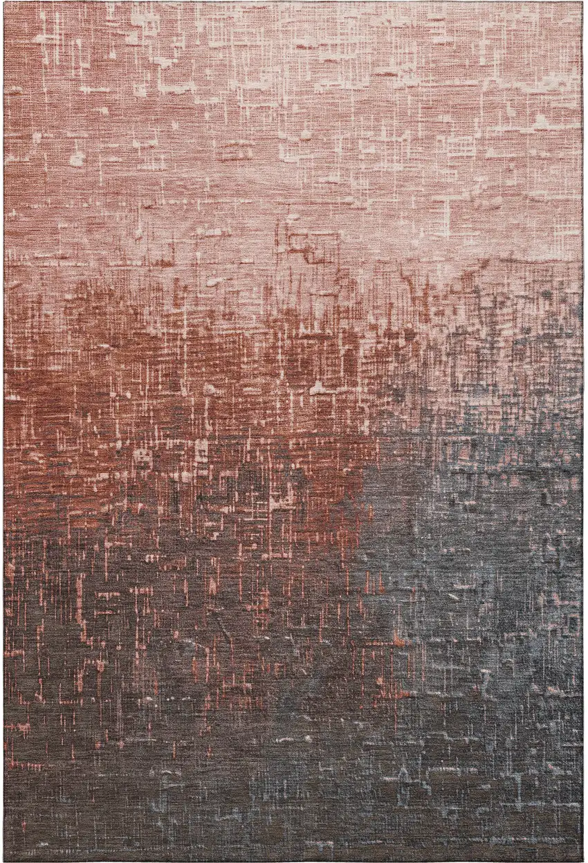 Rust Gray And Charcoal Ombre Washable Area Rug With UV Protection Photo 2