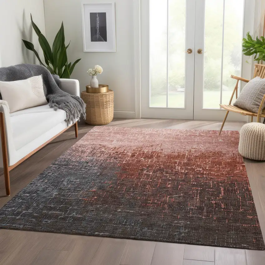 Rust Gray And Charcoal Ombre Washable Area Rug With UV Protection Photo 4