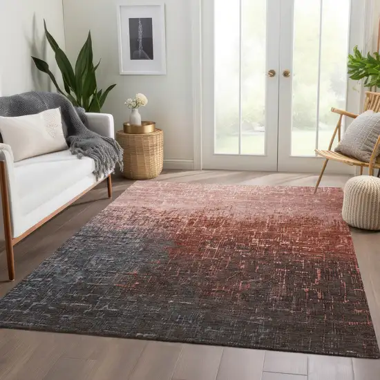 Rust Gray And Charcoal Ombre Washable Area Rug With UV Protection Photo 5