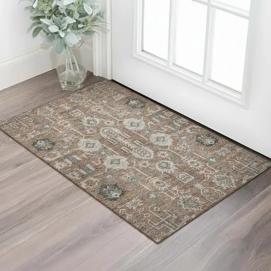 Rust Gray And Charcoal Oriental Washable Area Rug With UV Protection Photo 1