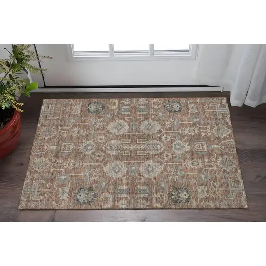 Rust Gray And Charcoal Oriental Washable Area Rug With UV Protection Photo 2