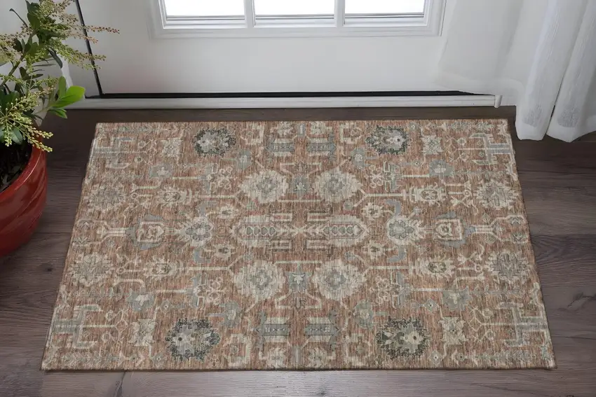 Rust Gray And Charcoal Oriental Washable Area Rug With UV Protection Photo 2