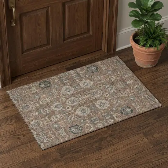 Rust Gray And Charcoal Oriental Washable Area Rug With UV Protection Photo 1