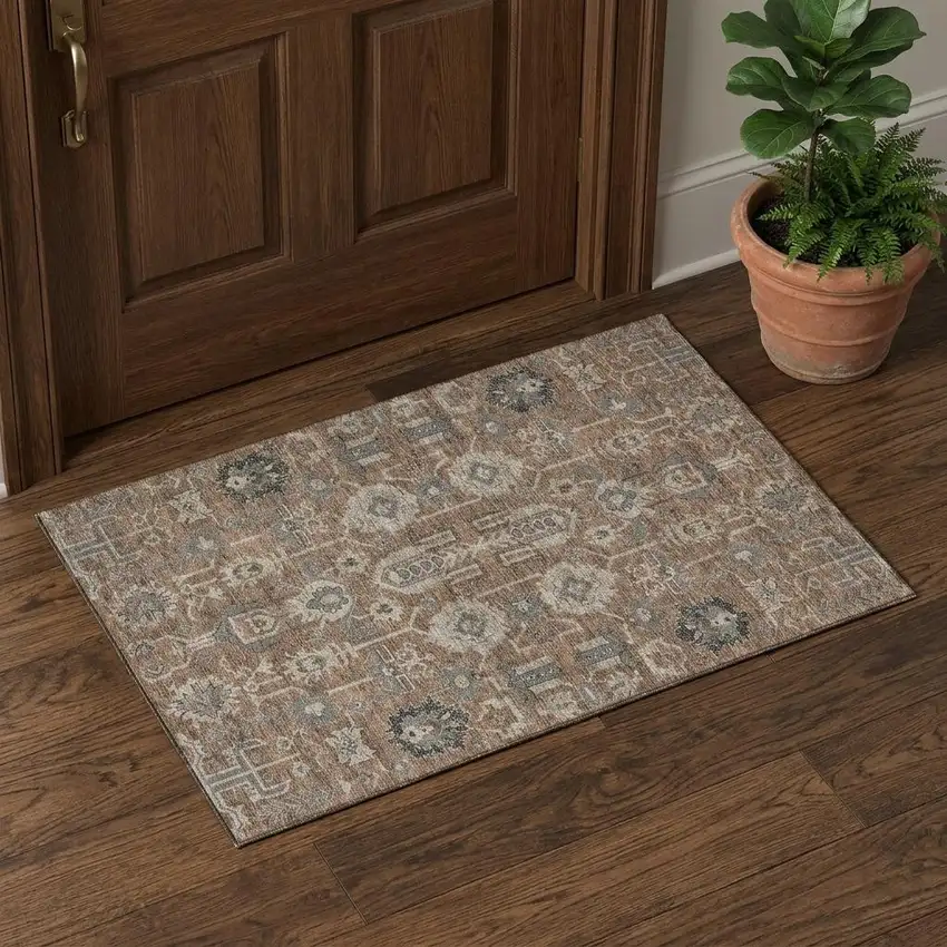 Rust Gray And Charcoal Oriental Washable Area Rug With UV Protection Photo 1