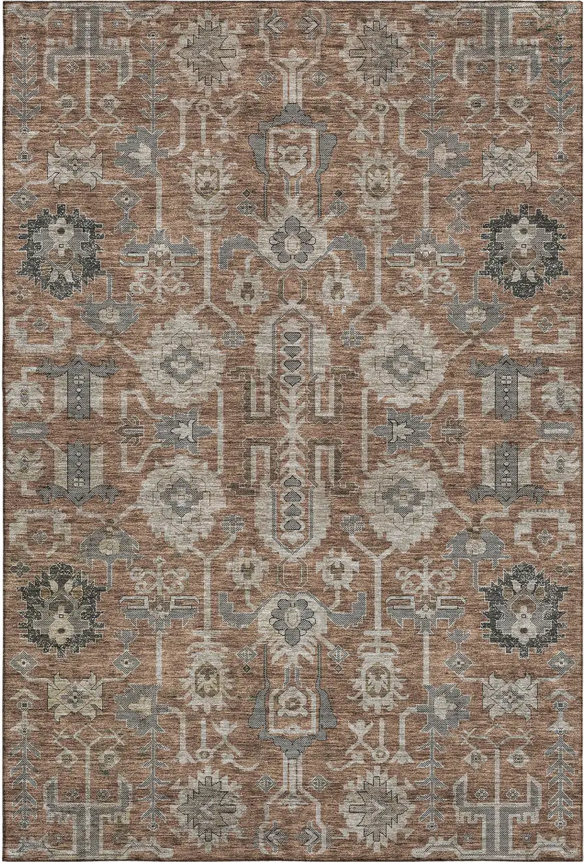 Rust Gray And Charcoal Oriental Washable Area Rug With UV Protection Photo 1