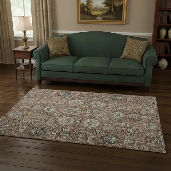 Rust Gray And Charcoal Oriental Washable Area Rug With UV Protection Photo 1