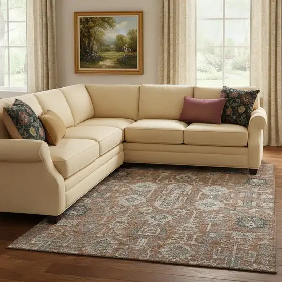 Rust Gray And Charcoal Oriental Washable Area Rug With UV Protection Photo 1