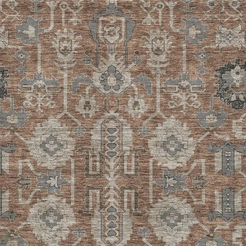 Rust Gray And Charcoal Oriental Washable Area Rug With UV Protection Photo 4