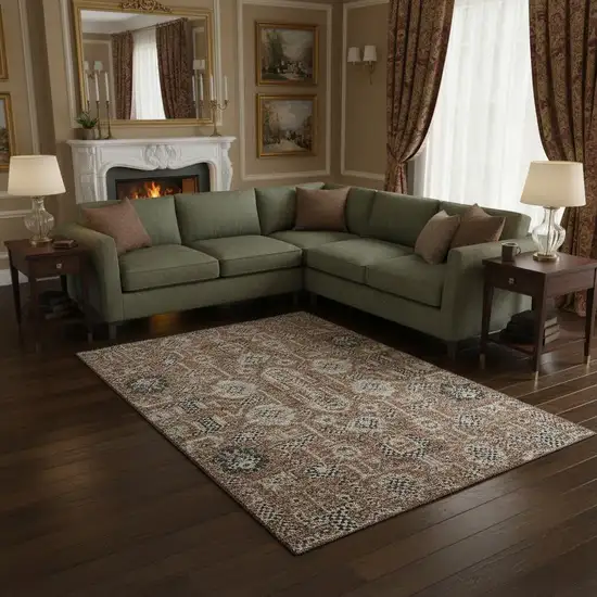 Rust Gray And Charcoal Oriental Washable Area Rug With UV Protection Photo 1