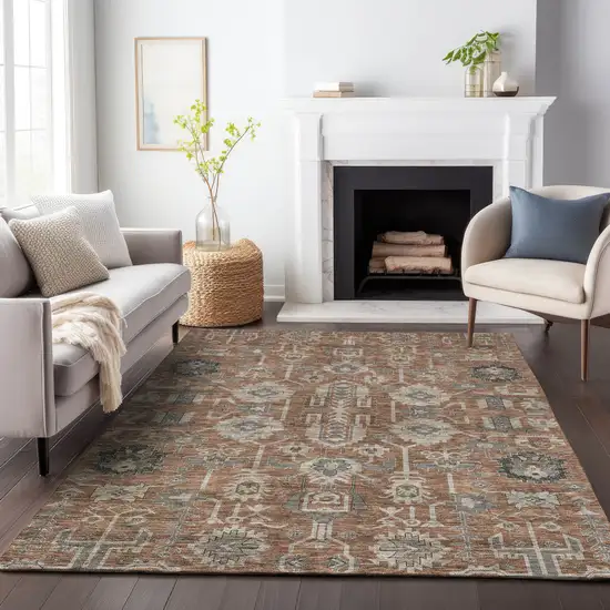 Rust Gray And Charcoal Oriental Washable Area Rug With UV Protection Photo 7