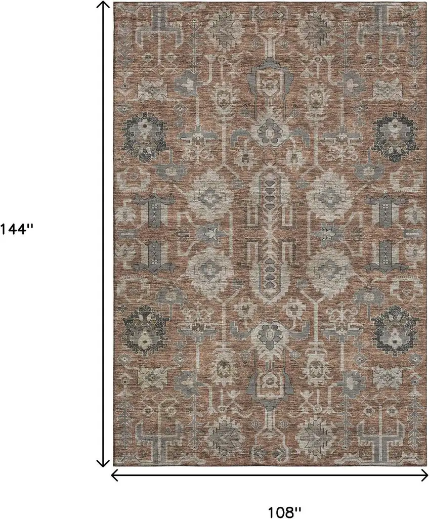 Rust Gray And Charcoal Oriental Washable Area Rug With UV Protection Photo 3