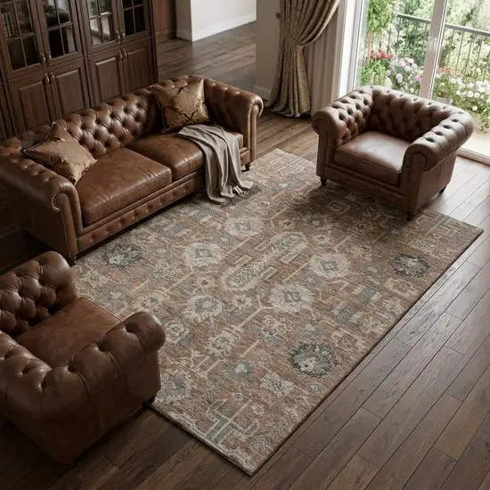 Rust Gray And Charcoal Oriental Washable Area Rug With UV Protection Photo 1