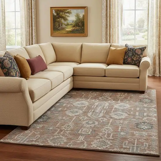 Rust Gray And Charcoal Oriental Washable Area Rug With UV Protection Photo 1