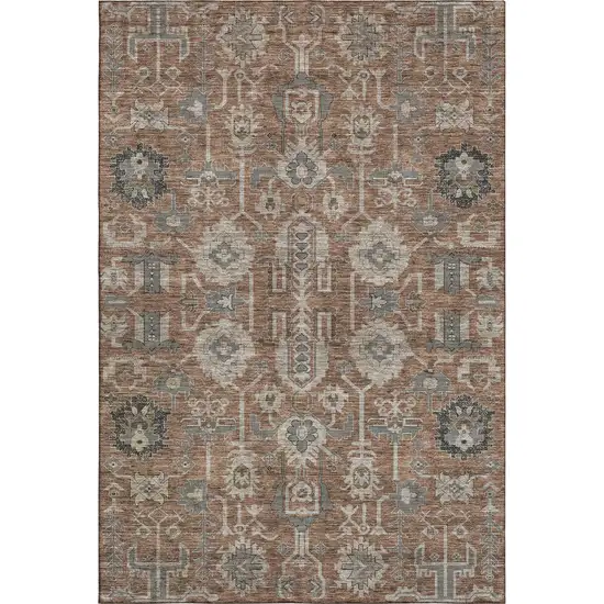 Rust Gray And Charcoal Oriental Washable Area Rug With UV Protection Photo 2