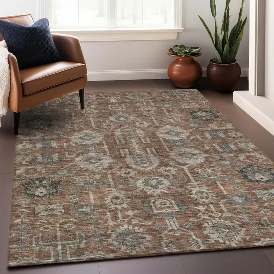 Rust Gray And Charcoal Oriental Washable Area Rug With UV Protection Photo 6