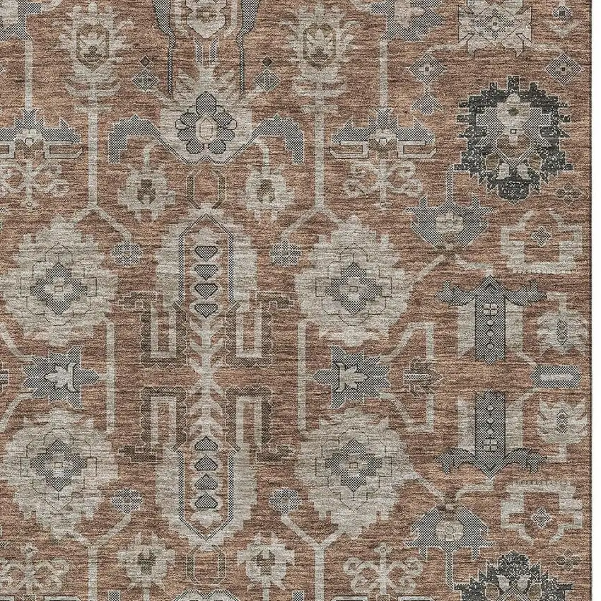 Rust Gray And Charcoal Oriental Washable Area Rug With UV Protection Photo 4