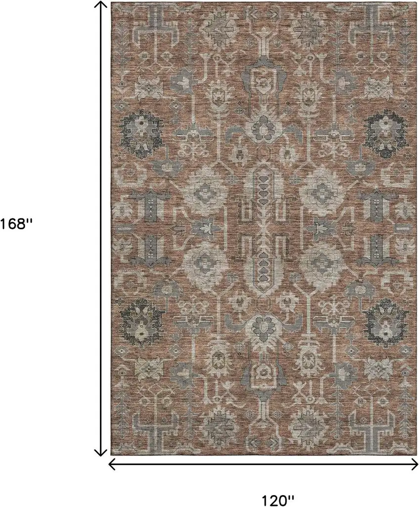 Rust Gray And Charcoal Oriental Washable Area Rug With UV Protection Photo 3