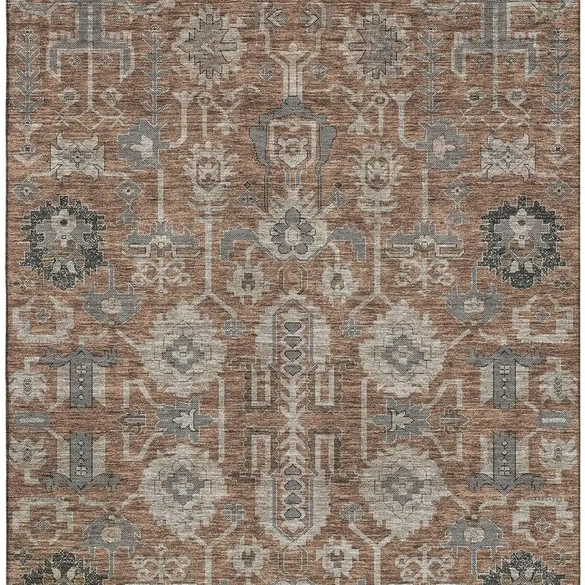 Rust Gray And Charcoal Oriental Washable Area Rug With UV Protection Photo 4
