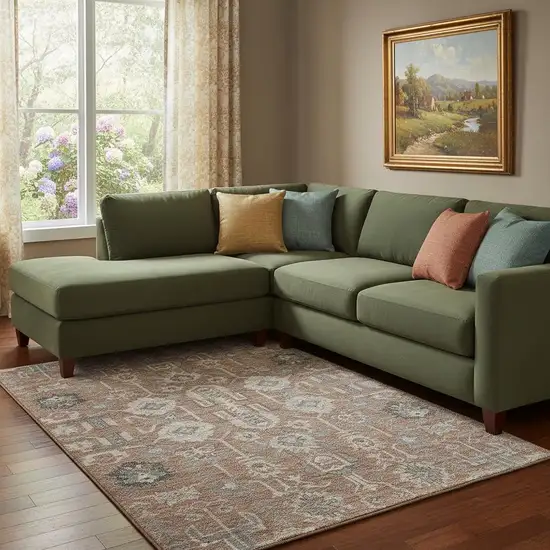 Rust Gray And Charcoal Oriental Washable Area Rug With UV Protection Photo 1