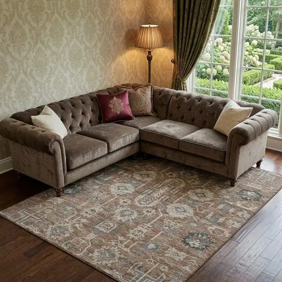 Rust Gray And Charcoal Oriental Washable Area Rug With UV Protection Photo 1