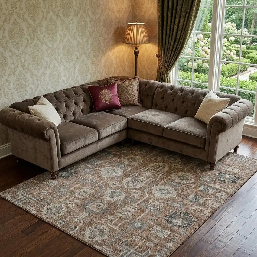 Rust Gray And Charcoal Oriental Washable Area Rug With UV Protection Photo 1