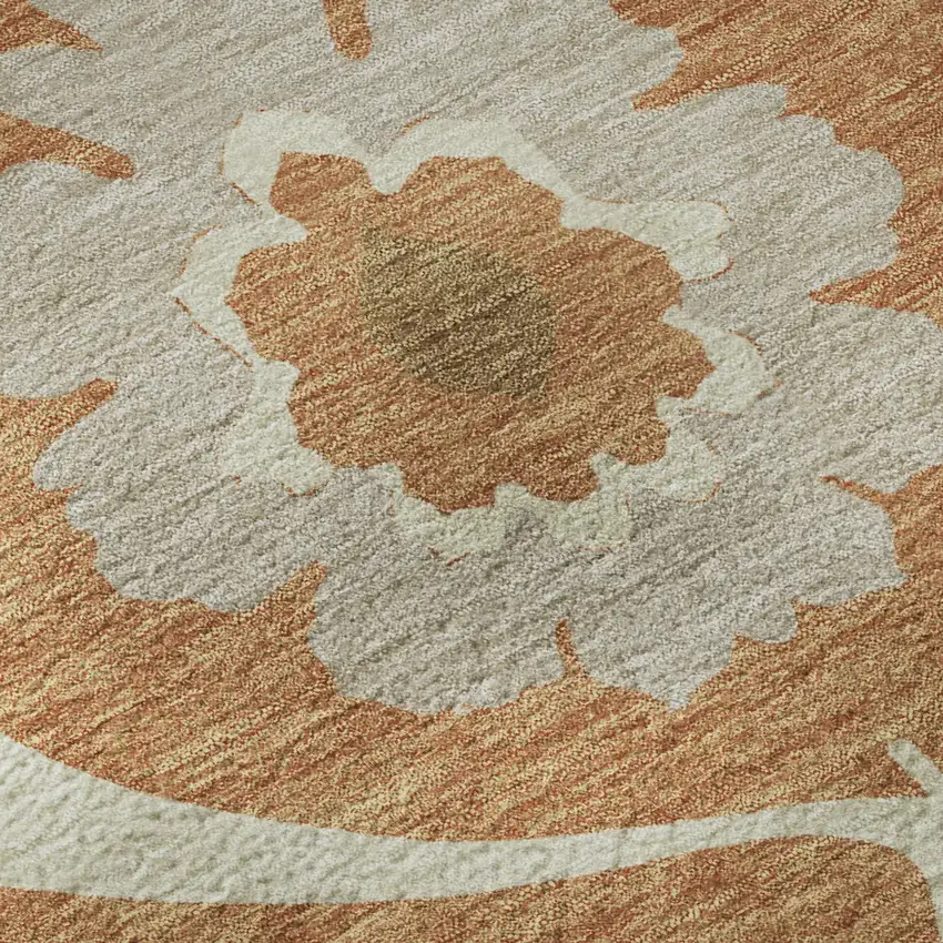 Rust Gray And Gold Medallion Washable Area Rug With UV Protection Photo 9