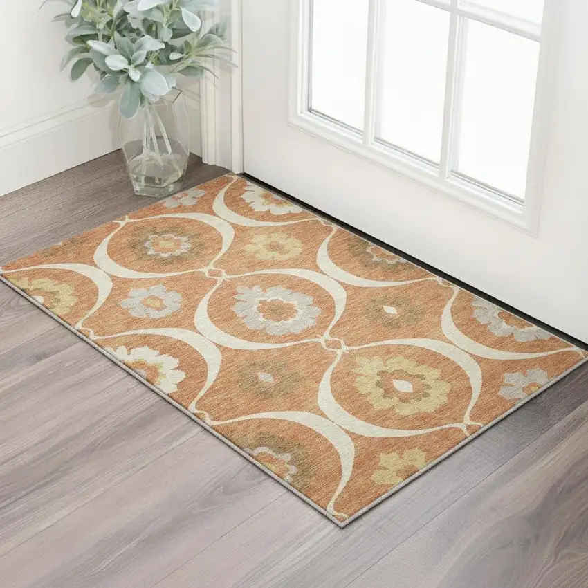 Rust Gray And Gold Medallion Washable Area Rug With UV Protection Photo 2