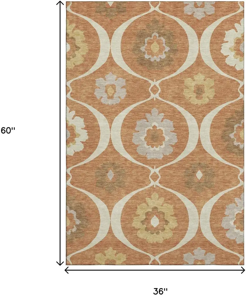 Rust Gray And Gold Medallion Washable Area Rug With UV Protection Photo 3