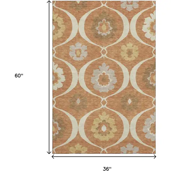 Rust Gray And Gold Medallion Washable Area Rug With UV Protection Photo 3