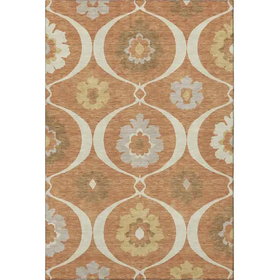 Rust Gray And Gold Medallion Washable Area Rug With UV Protection Photo 3