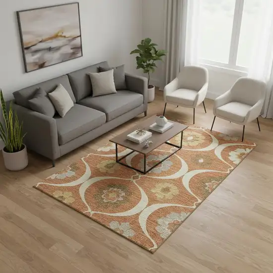 Rust Gray And Gold Medallion Washable Area Rug With UV Protection Photo 2