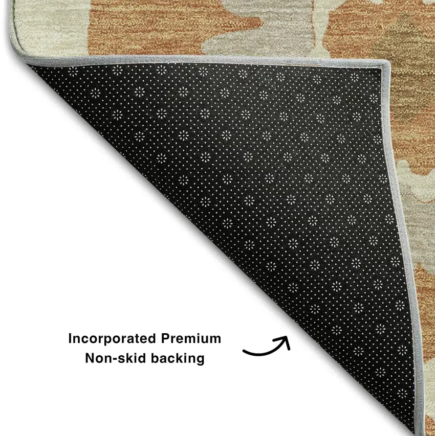 Rust Gray And Gold Medallion Washable Area Rug With UV Protection Photo 7