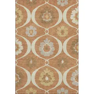 Photo of Rust Gray And Gold Medallion Washable Area Rug With UV Protection