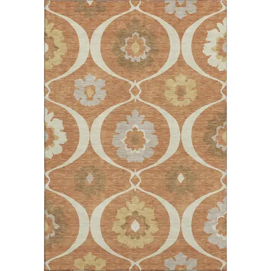 Rust Gray And Gold Medallion Washable Area Rug With UV Protection Photo 1
