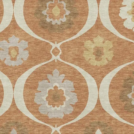 Rust Gray And Gold Medallion Washable Area Rug With UV Protection Photo 3