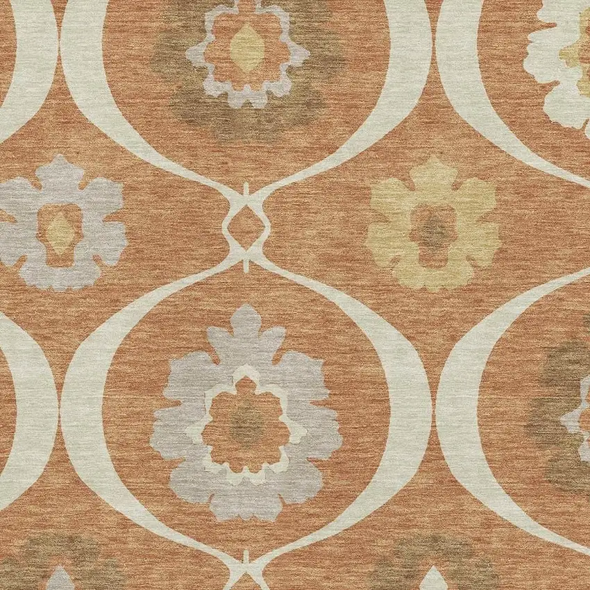 Rust Gray And Gold Medallion Washable Area Rug With UV Protection Photo 3