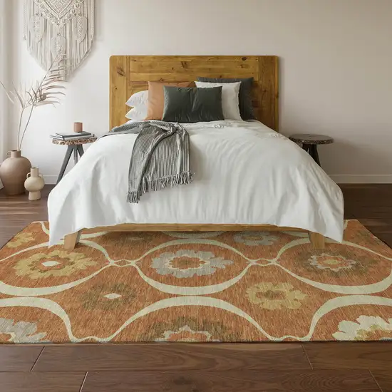 Rust Gray And Gold Medallion Washable Area Rug With UV Protection Photo 6